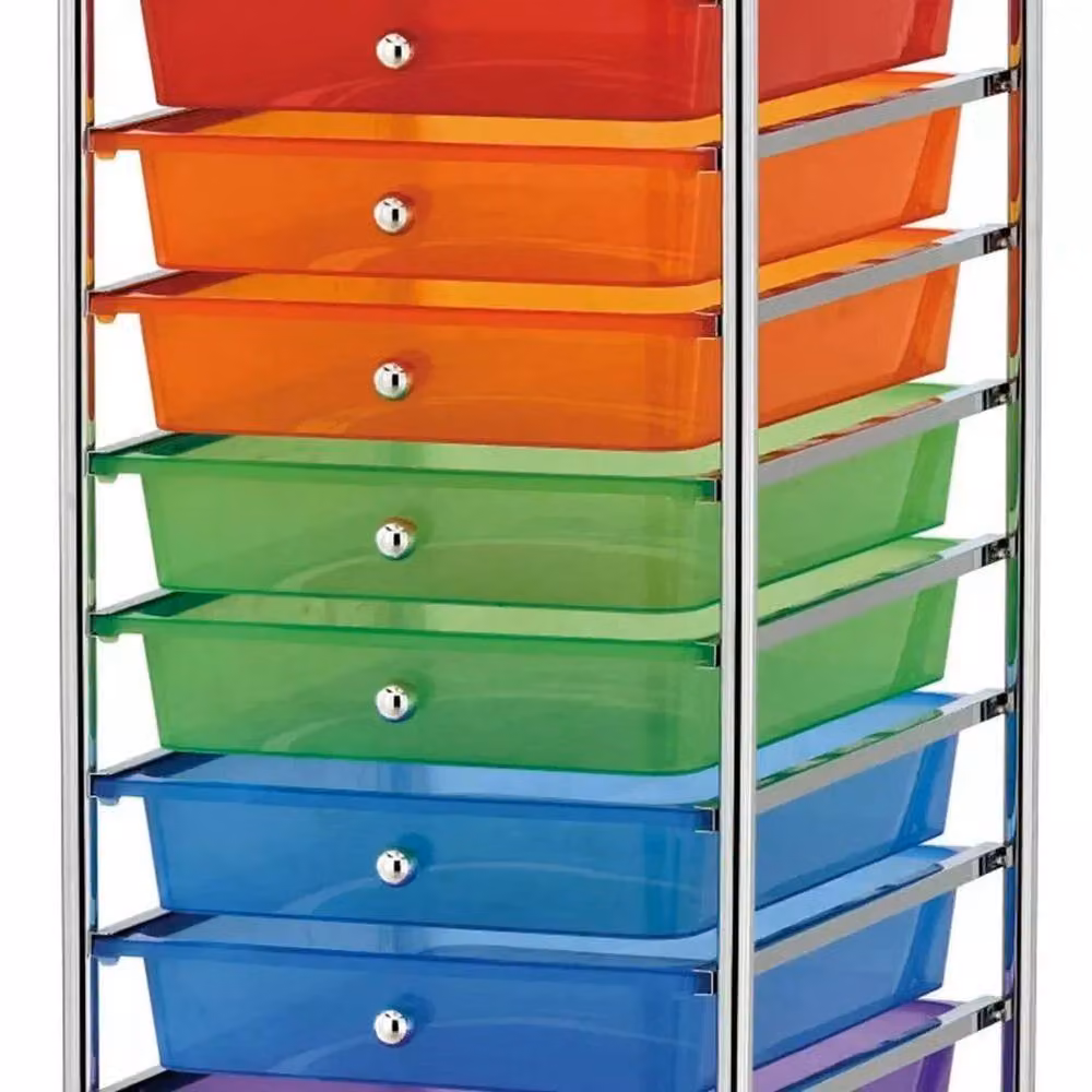 FLAVORA Multi 10 Drawer Makeup Mobile Home Trolley in Silver and Multicolour – 3