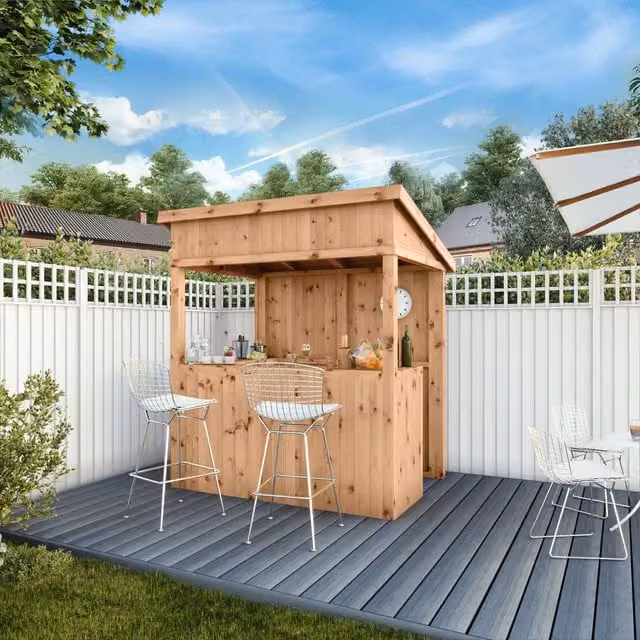 Waltons Premium Brown Pressure Treated Wooden Outdoor Garden Bar, W/D/H: 182.88 x 121.92 x 182.88 cm