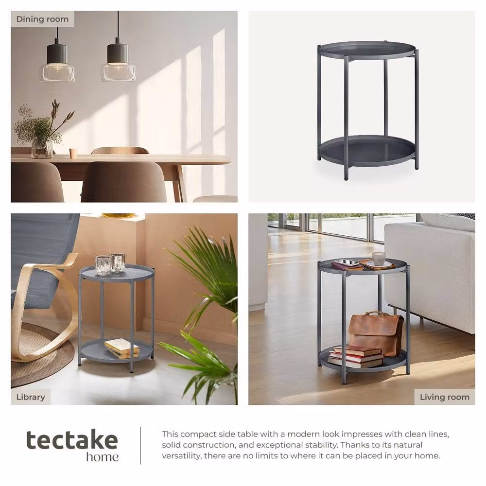 tectake Round Side Table in Minimalist Design with Height-Adjustable Feet, Grey, W/D/H: 45.5 x 45.5 x 53 cm – 6