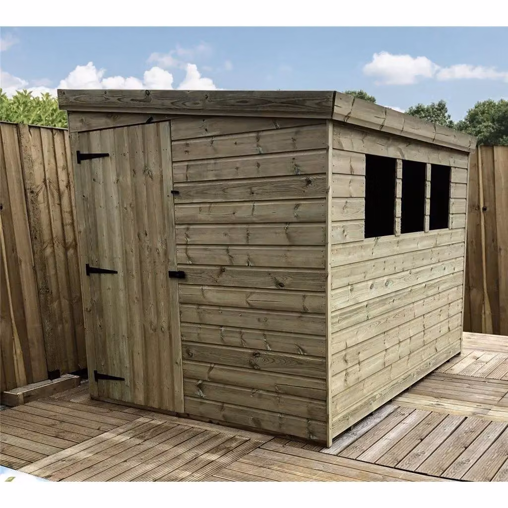 Marlborough Pressure Treated Pent Garden Shed with Single Door in Natural Wood – 2