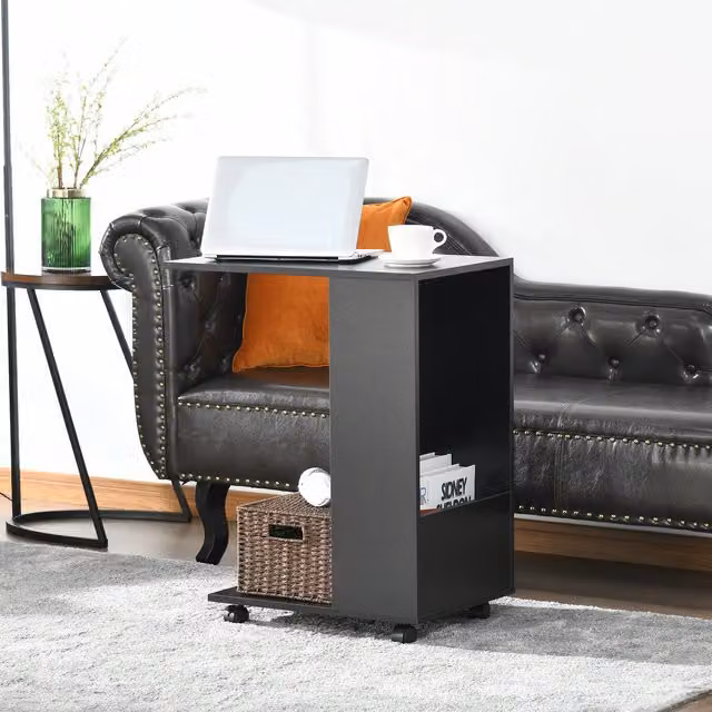 HOMCOM C-Shape Sofa Side Table in Black