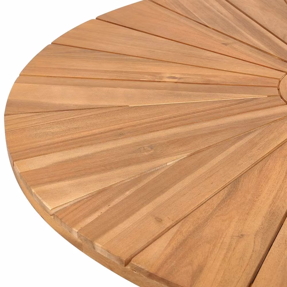 Wyld Haus Garden Dining Table with Round Acacia Wood Top and Black Metal Base in Brown, Diameter: 110 cm – 4