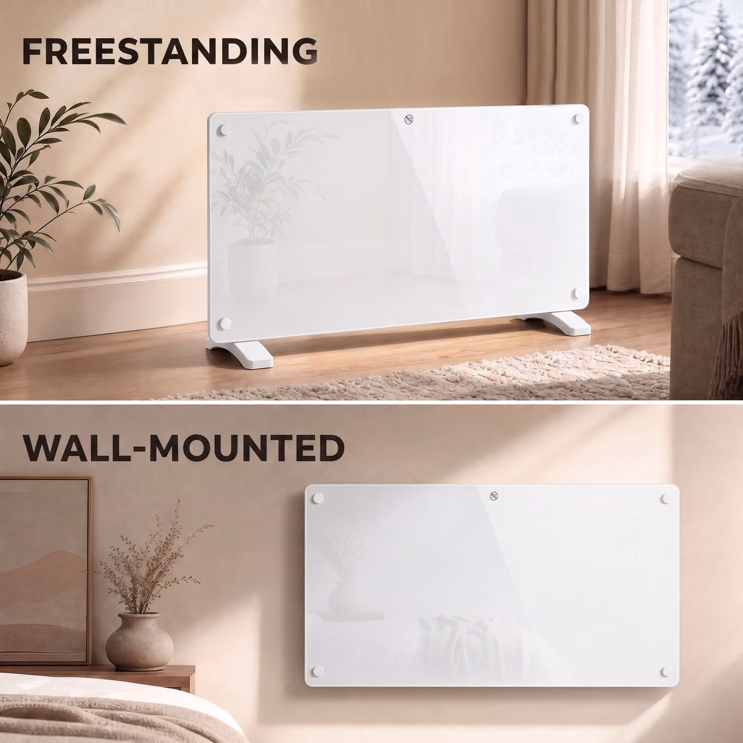 HOMCOM Smart 2000W Electric Convector Panel Heater, White, Wall Mounted or Freestanding with WiFi App Control and Weekly Timer – 4