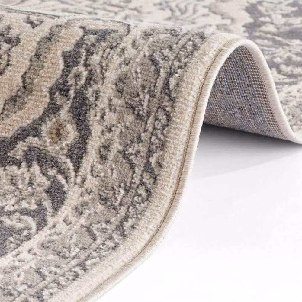 THE RUGS Terrain Designer Medallion Shortpile Polypropylene Rug in Grey, W: 240 cm, D: 340 cm – 2