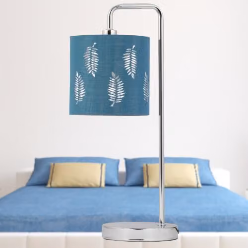 First Choice Lighting Chrome Arched Table Lamp with Teal Fern Cut Out Shade in Silver – 5