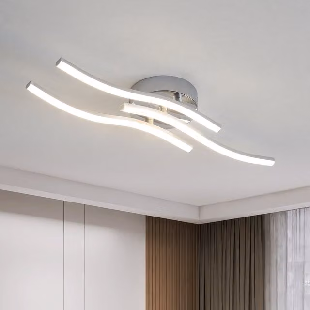 GOECO Minimalist Silver LED Ceiling Mounted Bar Light with Cool White Illumination
