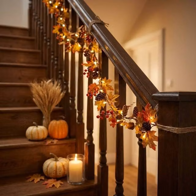 Garden Greatness Multicolour Autumnal Acorn Maple Leaf and Pinecone LED String Garland with Warm White Lights