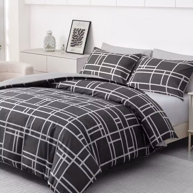 Pamposh Single Reversible Microfibre Duvet Cover Set in Charcoal Grey with Zip Closure