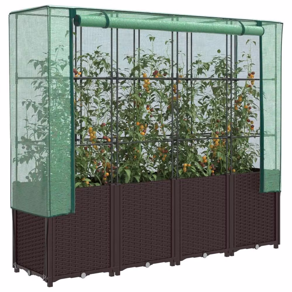 Berkfield Home Raised Bed with Greenhouse Cover in Brown Rattan Look, W/D/H: 160 x 40 x 153 cm – 2