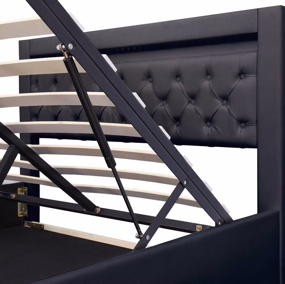 STILVORA Modern Upholstered Double Bed in Black Synthetic Leather with Storage and LED Under-bed Lighting, W/D/H: 135 x 190 cm – 8