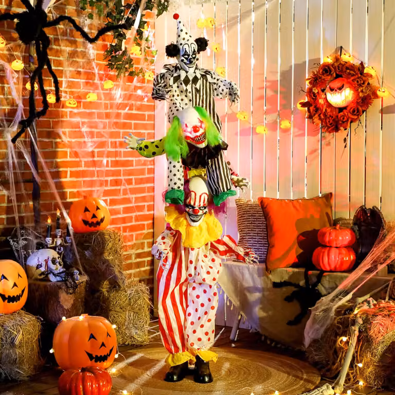 OUTSUNNY Sound Activated Stackable Halloween Animatronics Clowns in Multicolour