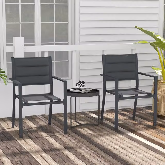 Outsunny Stackable Aluminium Dining Chairs in Dark Grey