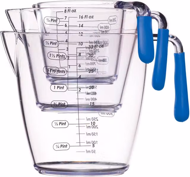 Colourworks 3 Piece Blue Transparent Acrylic Nesting Measuring Jug Set with Printed Scale – 1