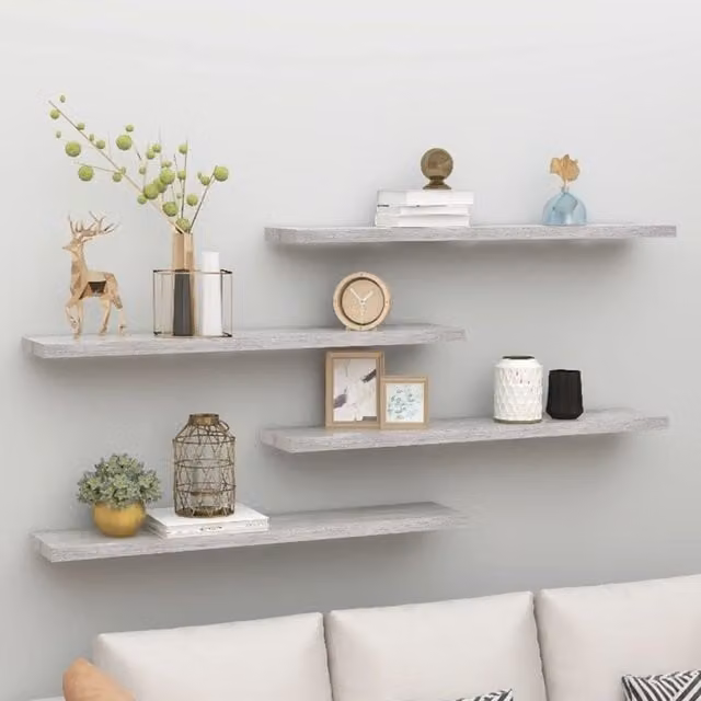 Berkfield Home Set of 4 Floating Wall Shelves in Concrete Grey MDF, W: 120 cm, D: 23.5 cm, H: 4 cm – 1