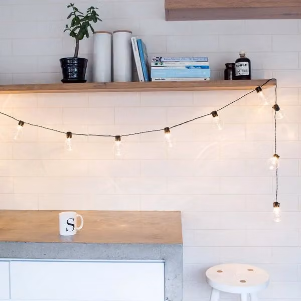Lights4fun 14.25m Warm White LED Plug In Festoon String Lights with 60 Bulbs and Black Cable