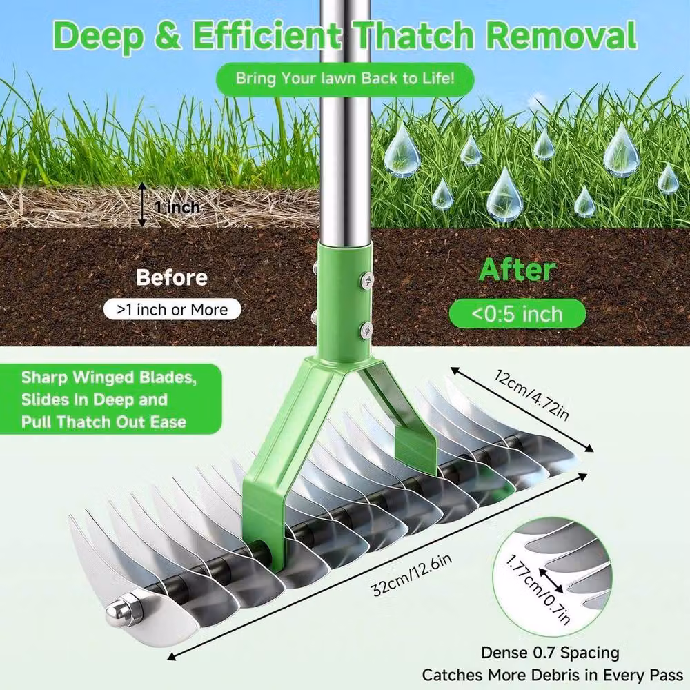 Kelvenix Manual Lawn Aerator Scarifier Head in Silver Stainless Steel, 100g – 2