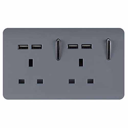 Trendi 2 Gang 13 Amp Double Switched USB Socket in Grey – 1
