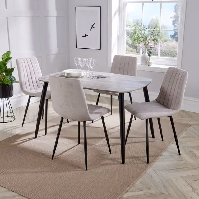 Core Products Ltd Aspen Rectangular Dining Table and 4 Fabric Chairs Set in Grey Oak Effect and Natural
