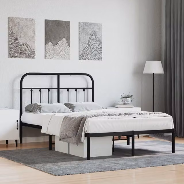 Berkfield Home Metal Bed Frame with Headboard, Black, W/D/H: 120 x 190 cm
