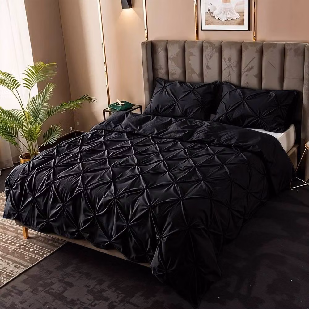NESTLUNE Black Jacquard 100% Egyptian Cotton Duvet Set with Pillowcases – 4