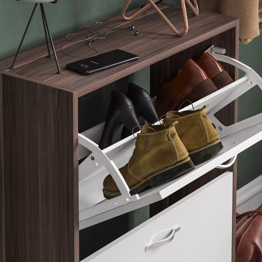 HD Designs Modern 2 Drawer White Shoe Cabinet Organizer with Tilting Compartments – 3