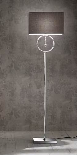 K LIVING Lizzy Chrome Silver Floor Lamp with Grey Fabric Shade and Crystal Hanging Pendant, Height: 154 cm