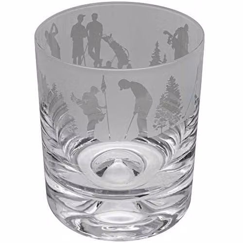 Milford Collection Animo Glass Golf Scene Whisky Tumbler in Transparent and Multicolour, 300 ml – 1