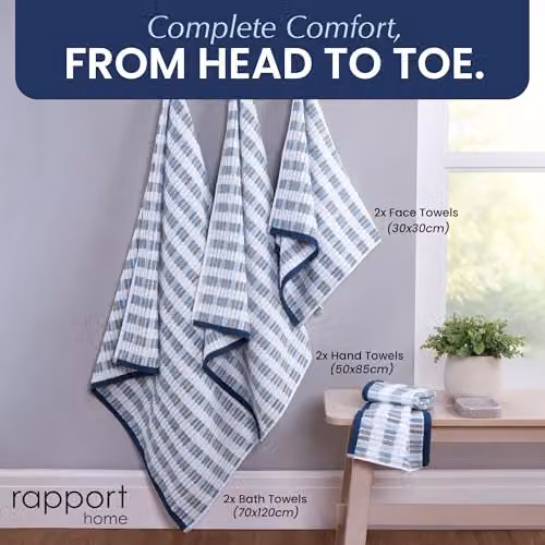 Rapport Home Santa Cruz 6-Piece Cotton Towel Bale Set in Blue and Multicolour, 500GSM – 3