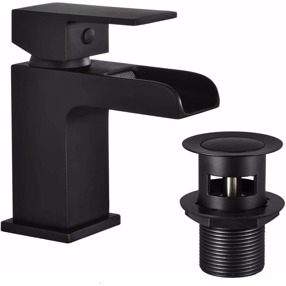 SPETLEK Black Waterfall Square Basin Mono Mixer Tap with Pop Up Waste – 3
