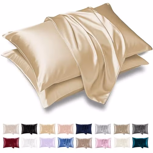 Grace Satin Silk Pillowcase 4 Pack in Champagne Beige with Envelope Closure – 1