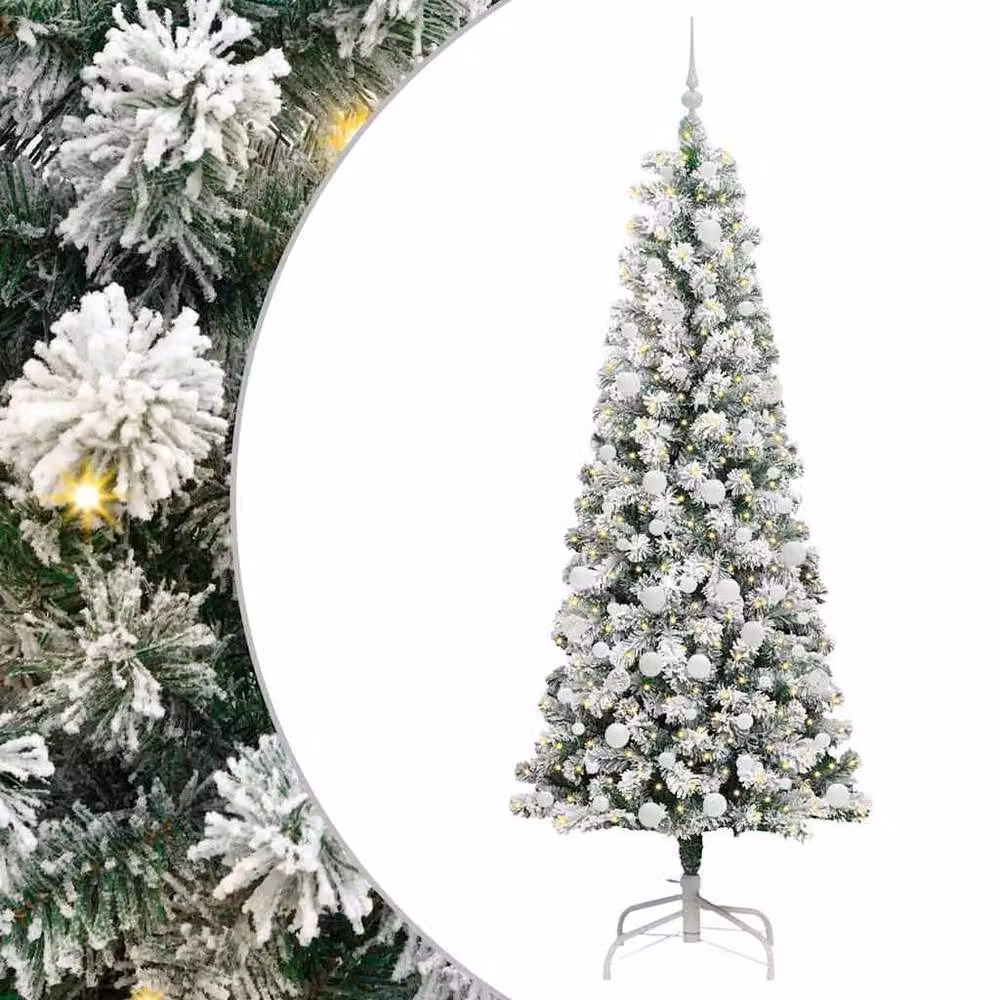 Berkfield Home Artificial Hinged Christmas Tree in Green and White, Height: 210 cm – 2
