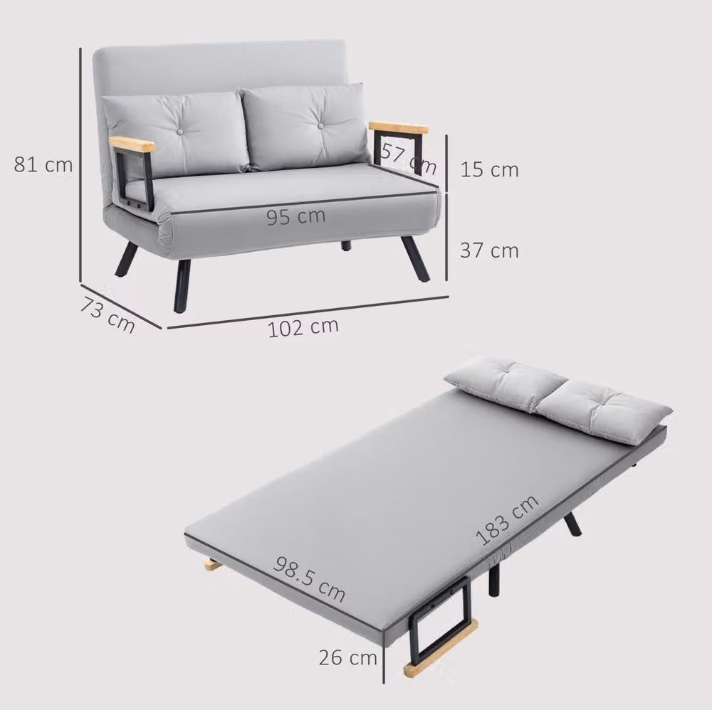 STILVORA Grey Velvet Double Sofa Bed with Click-Clack Convertible Design and Scatter Cushions, W/D/H: 140 x 200 cm – 2
