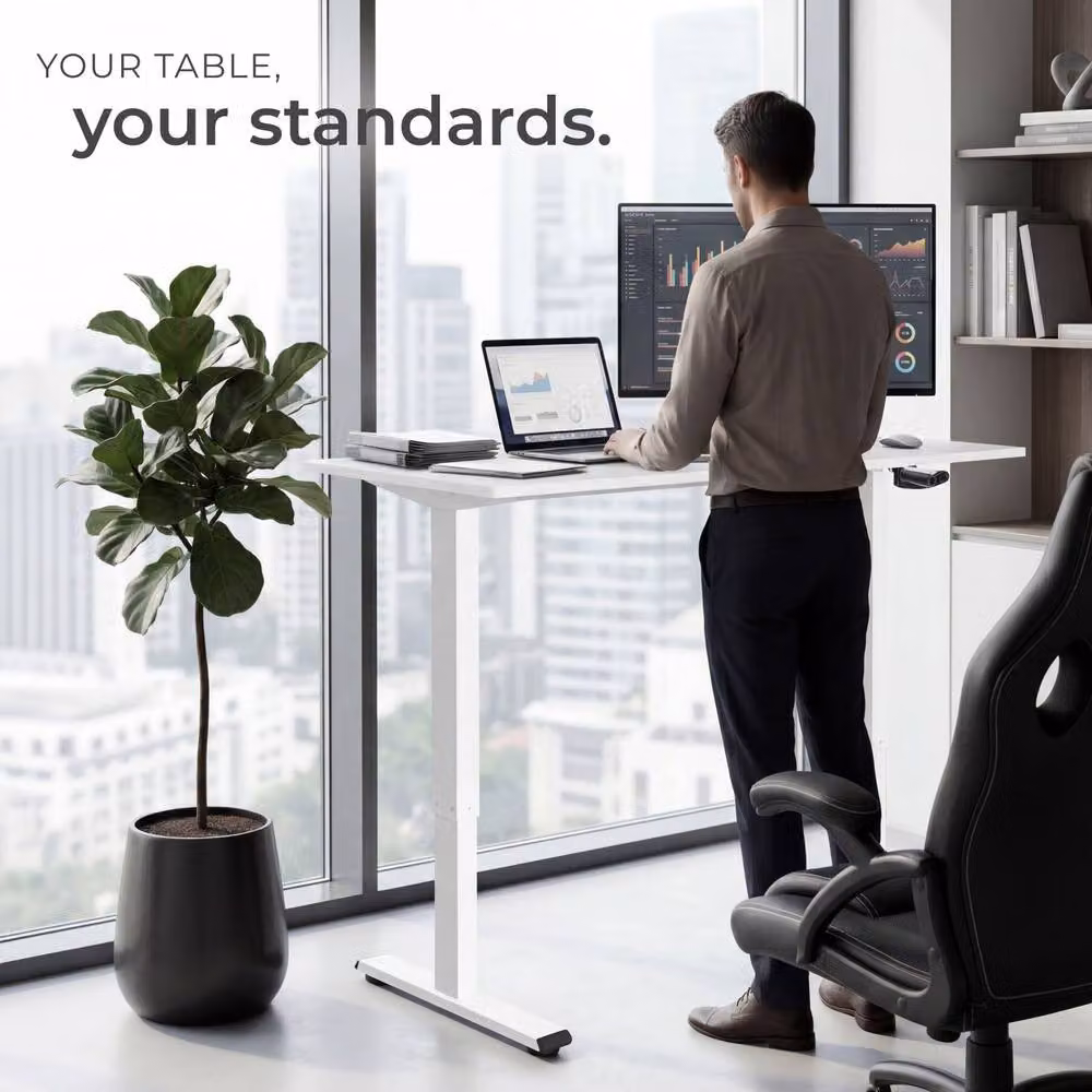 tectake Idun Height Adjustable Sit & Stand Desk with Manual Crank in White – 5