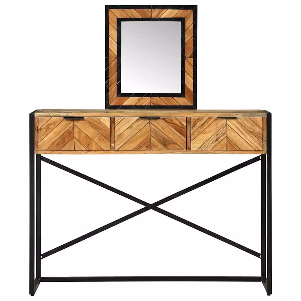 Berkfield Home Elegant Dressing Table with Mirror in Brown Solid Acacia Wood, W/D/H: 100 x 40 x 120 cm – 3