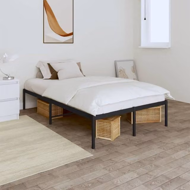 Berkfield Home Metal Small Double Bed Frame, Black, W/D/H: 120 x 190 cm