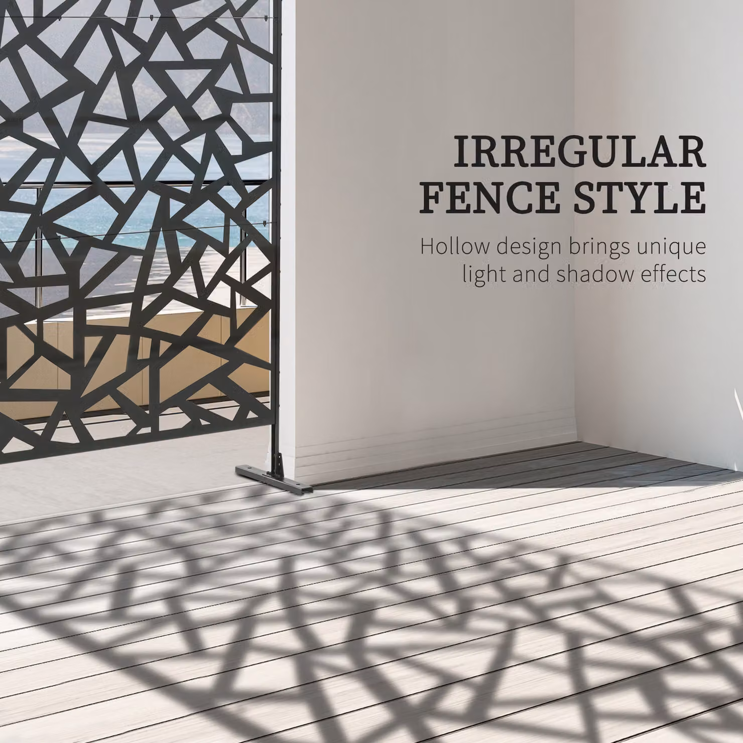 Outsunny Modern Geometric Metal Outdoor Privacy Screen in Matt Black, W/H: 198 x 122 cm – 4