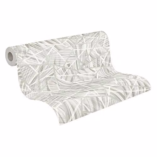 A.S. Création Geometric Abstract Botanical Non-Woven Vinyl Wallpaper in Grey and White