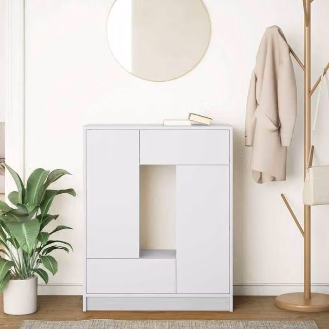 Berkfield Home Modern Sideboard with Drawers and Doors in White, W/D/H: 73 x 31 x 90 cm