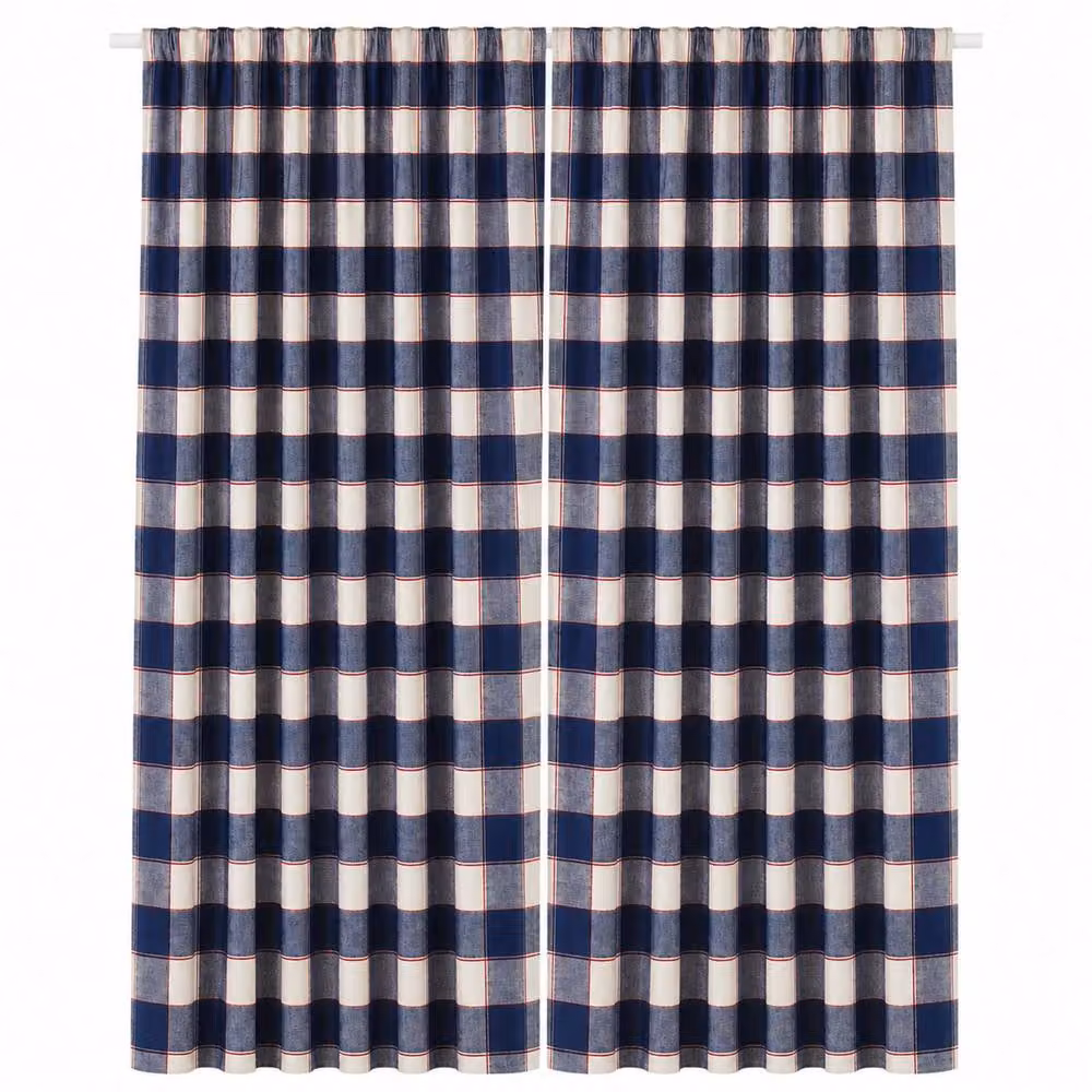 Smart Living Blue Gingham Check Curtains Pair with Tie Backs, W: 167 cm, H: 183 cm – 3