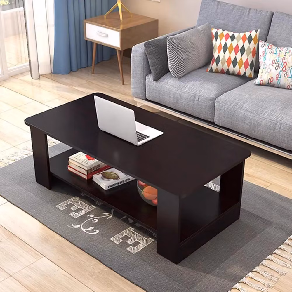 VOGREX Modern Rectangular Coffee Table with Lower Storage Shelf in Black – 6