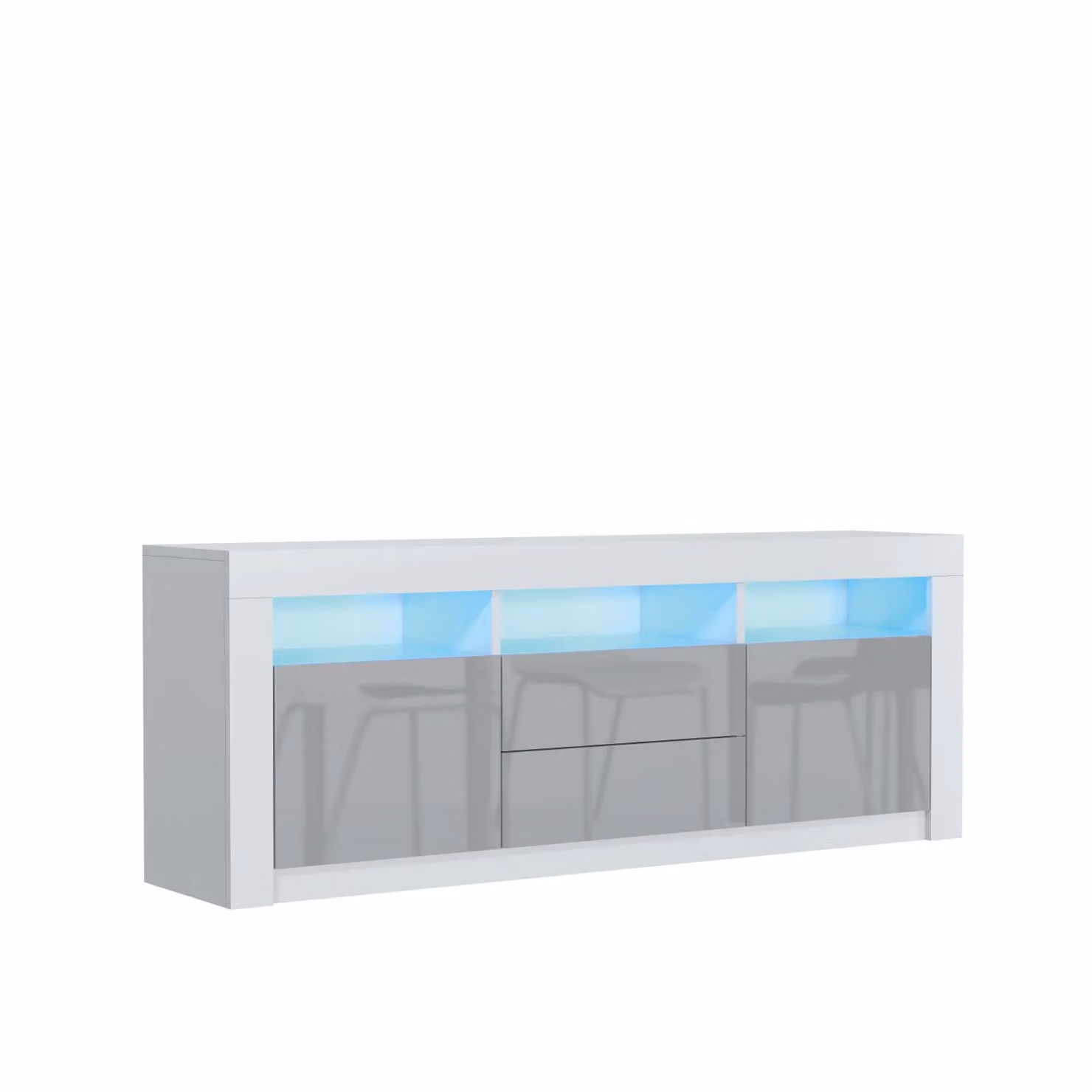 Mex Furniture LTD Modern TV Unit with Matt Body and Gloss Doors in Light Grey, W: 160 cm, D: 35 cm, H: 60 cm – 2