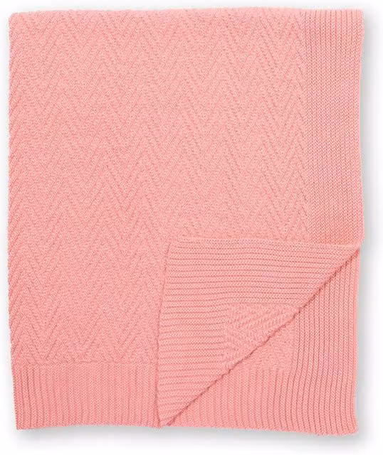 Kite Baby Heirloom Knitted Cotton Chevron Blanket in Dusky Pink