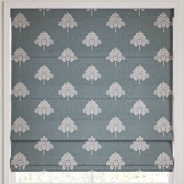William Morris At Home Marigold Tree Embroidery Made to Measure Blackout Roman Blind in Blue