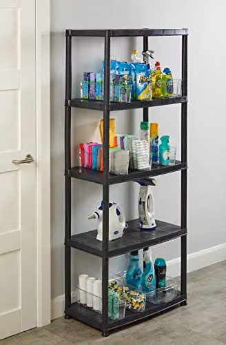 Addis 5 Tier Plastic Freestanding Storage Shelving Unit, Black, H 170 x W 71 x D 38 cm – 2
