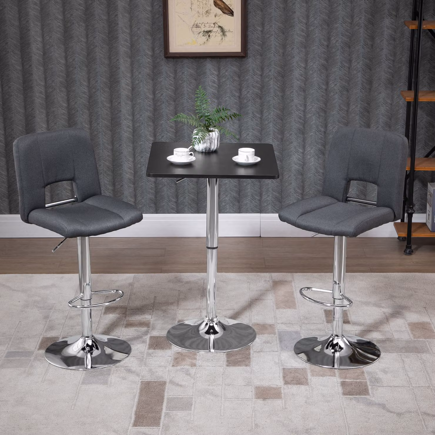 HOMCOM Modern Height Adjustable Counter Bar Table with 360 Degree Swivel Top and Electroplating Metal Base in Black and Silver, W/D/H: 60.0 x 60.0 x 74.0-103.0 cm – 2