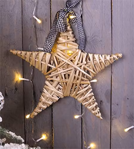 Netagon Rustic Natural Wicker Christmas Star in Beige