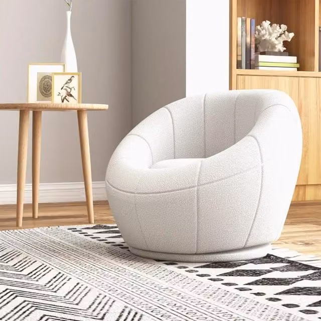 Chilli Seating White Boucle Swivel Accent Armchair