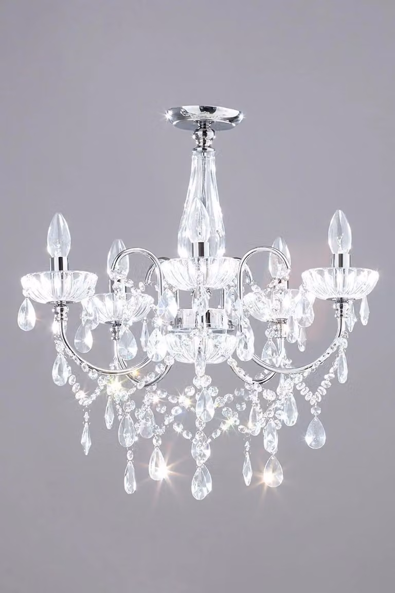 BHS Lighting Edith Flush Ceiling Light in Silver and Chrome with Crystal Glass
