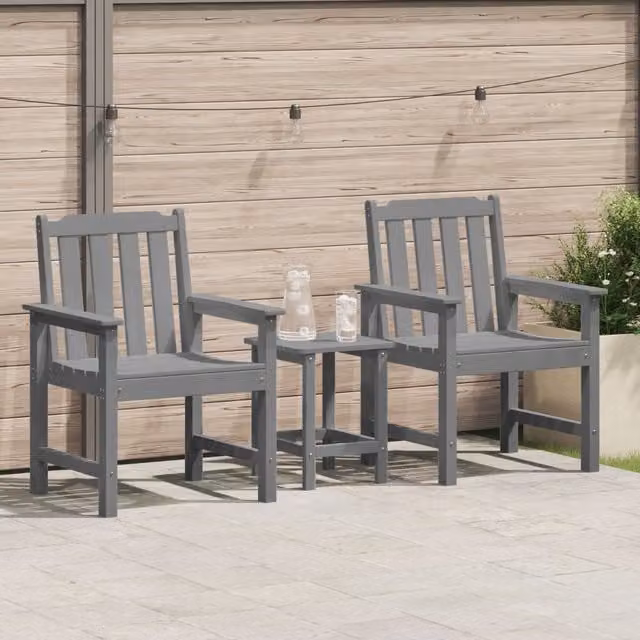 Berkfield Home Garden Dining Chairs, Set of 2, Light Grey HDPE and Acacia Wood