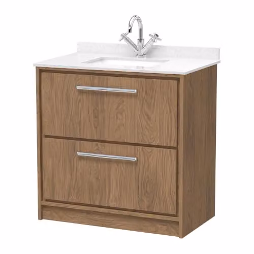 Balterley Floor Standing Bathroom Vanity Unit with Marble Top Basin and 2 Soft Close Drawers, Antique Oak